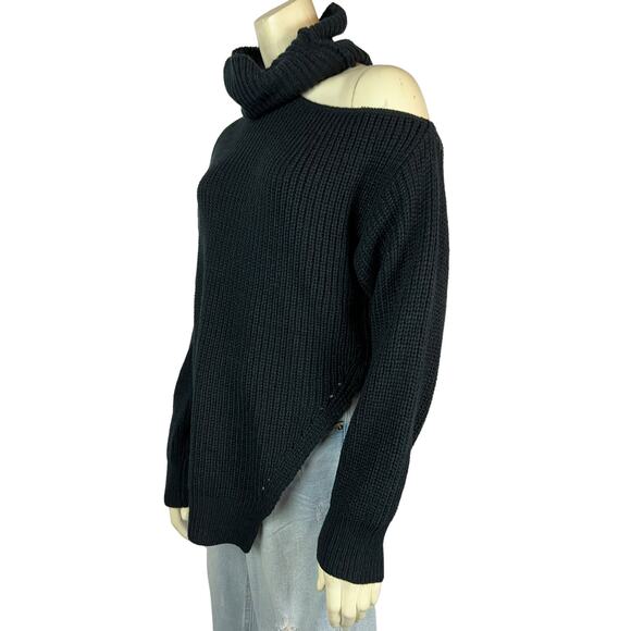 Lulu’s Womens sweater M Medium Black Knit Cold Shoulder Turtleneck Slouchy - Picture 9 of 11